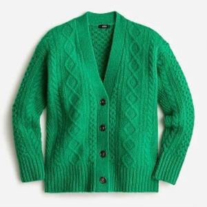 J Crew Cable-knit stretch wool cardigan sweater Size S in Brilliant Kelly Green